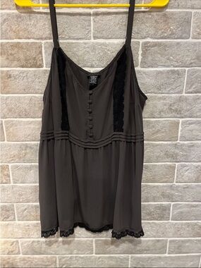 torrid Black Button-Front Lace Trim Cami